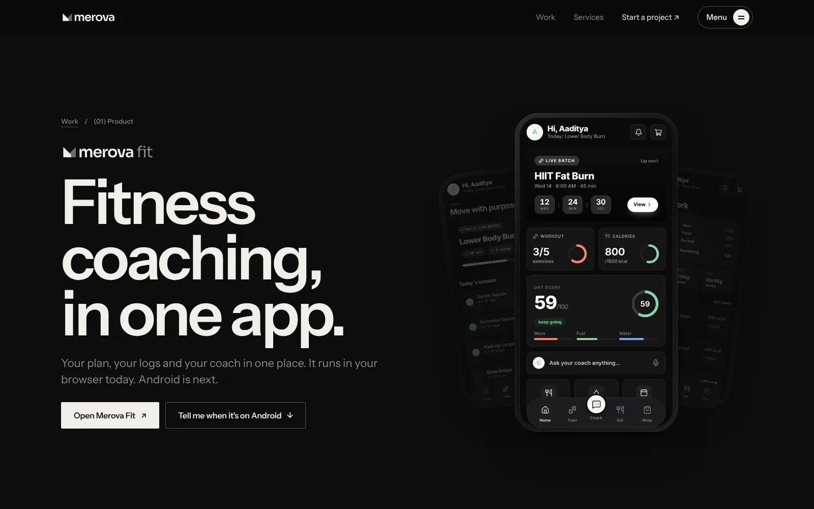 The Merova Fit product page.
