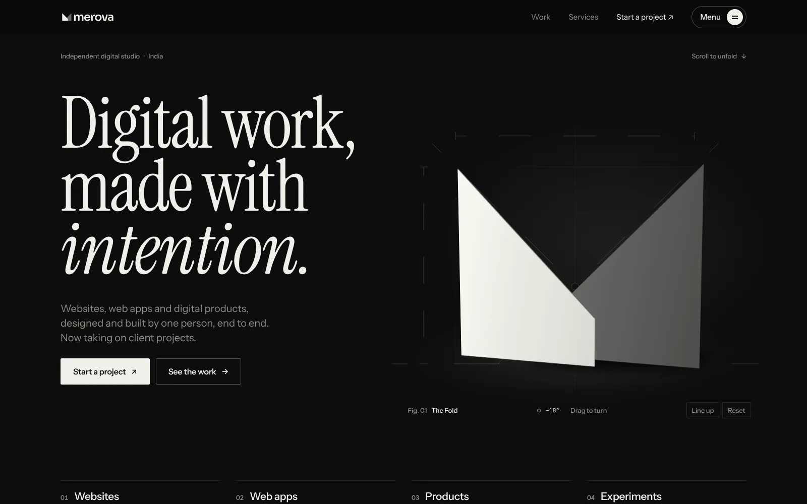The merova.app home page.